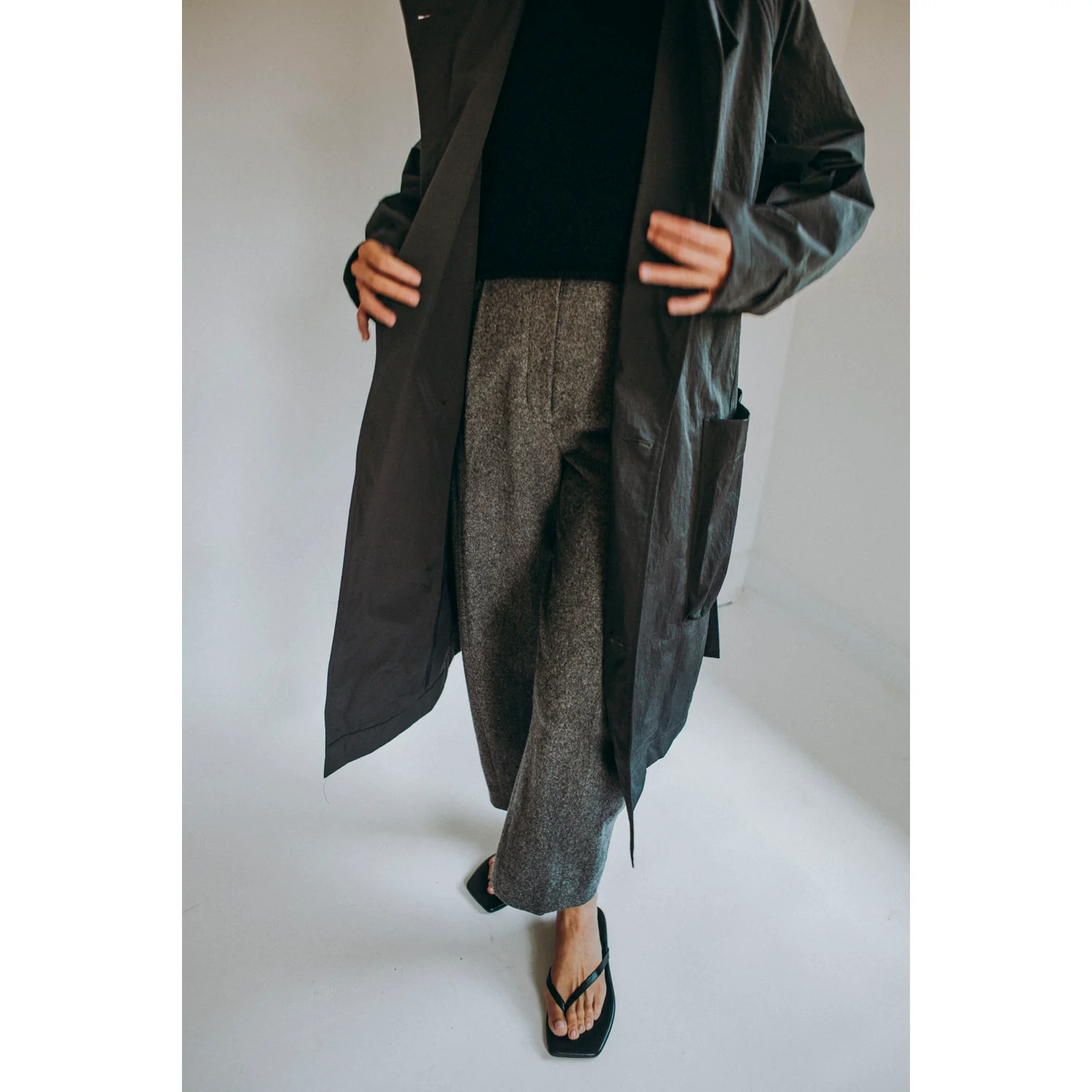 Grei Peaked Lapel Trench Coat in Charcoal - Image 10