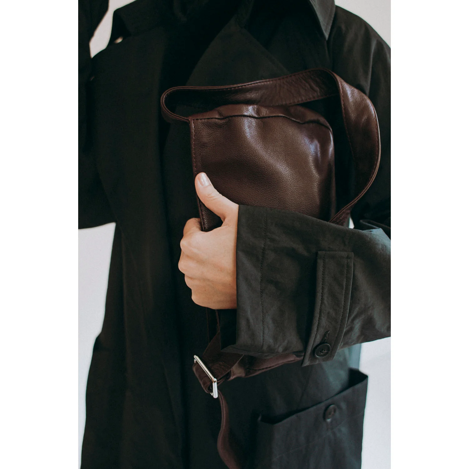 Grei Peaked Lapel Trench Coat in Charcoal - Image 12