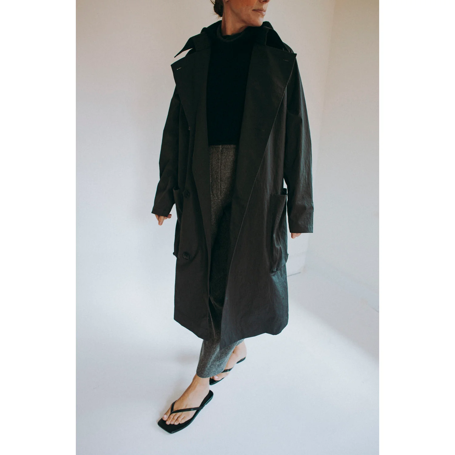 Grei Peaked Lapel Trench Coat in Charcoal - Image 6