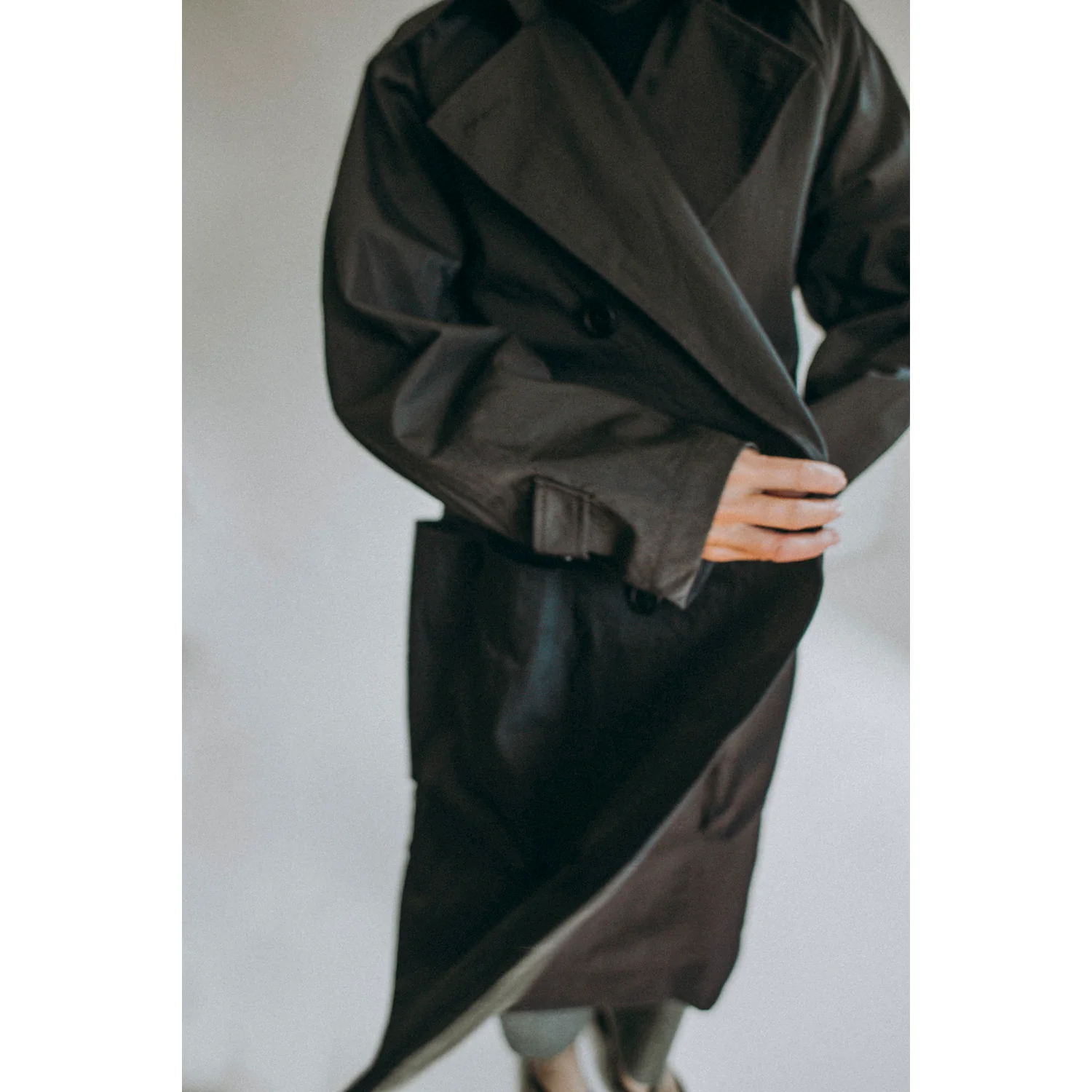 Grei Peaked Lapel Trench Coat in Charcoal - Image 7