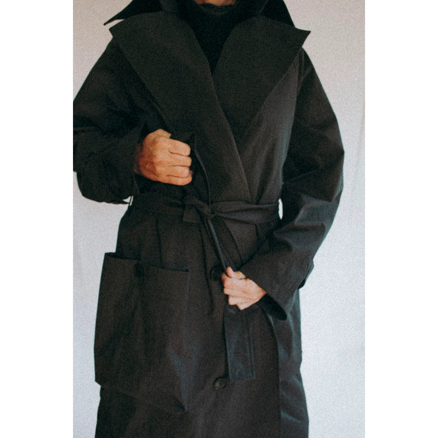 Grei Peaked Lapel Trench Coat in Charcoal - Image 8