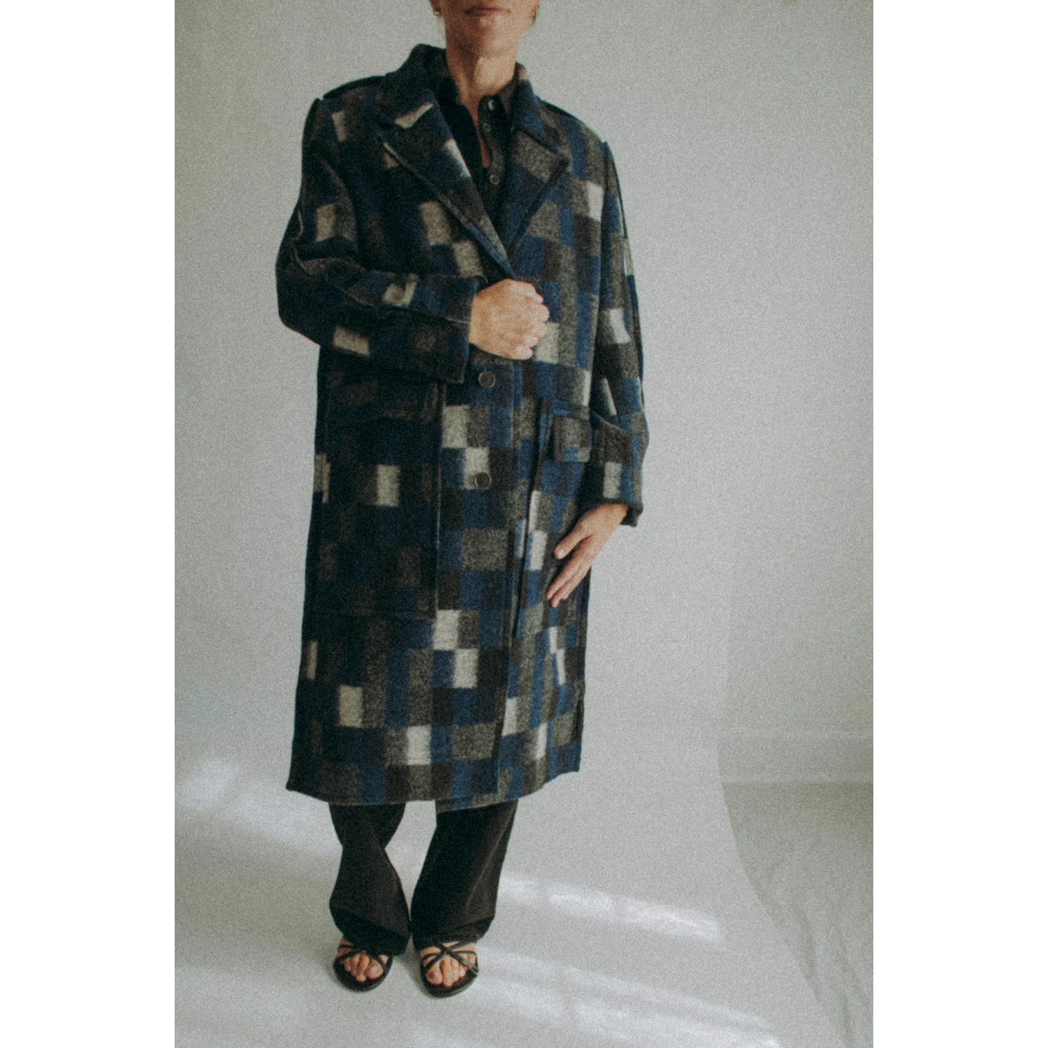 Henrik Vibskov Flat Coat in Brushed Black Squares - Image 10