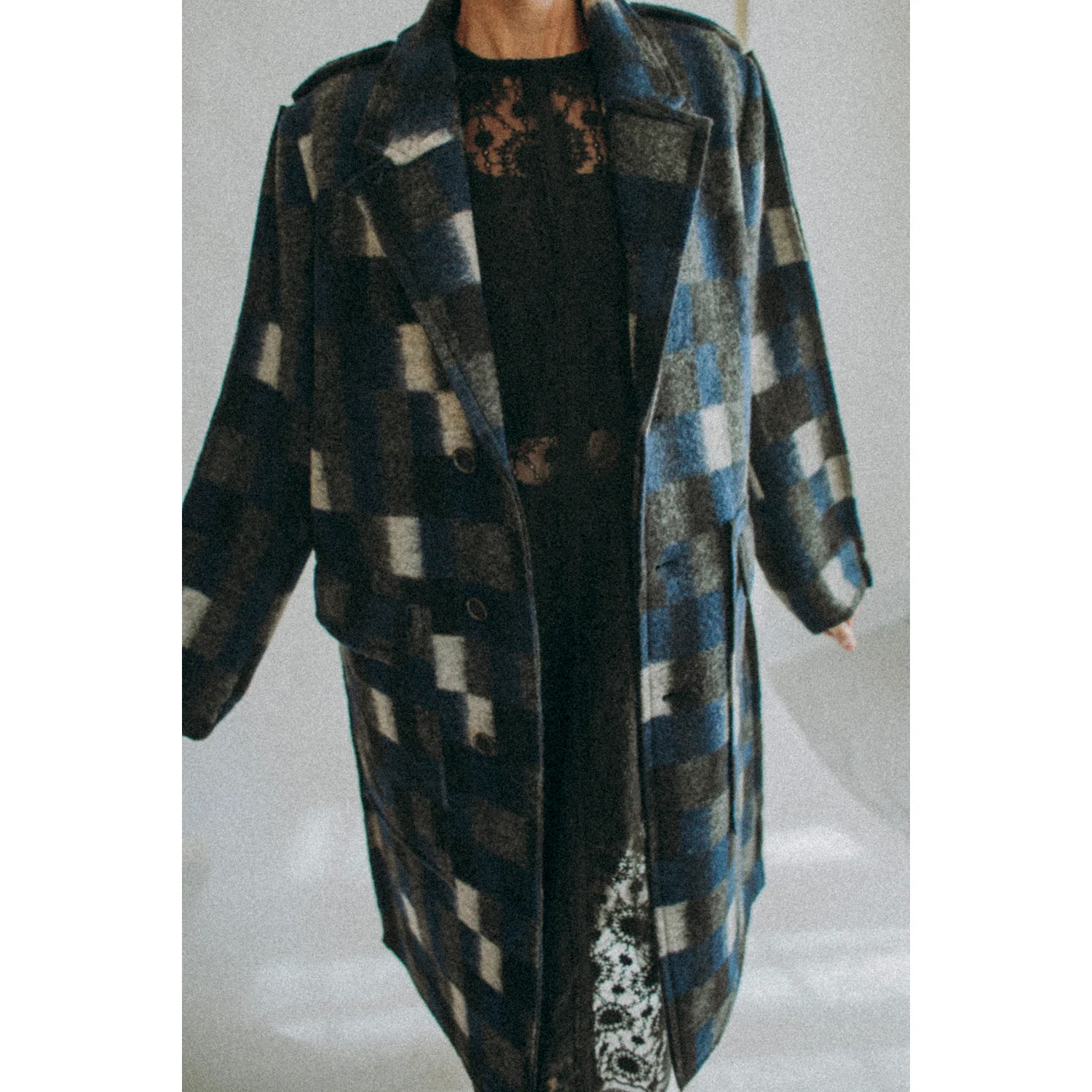 Henrik Vibskov Flat Coat in Brushed Black Squares - Image 4