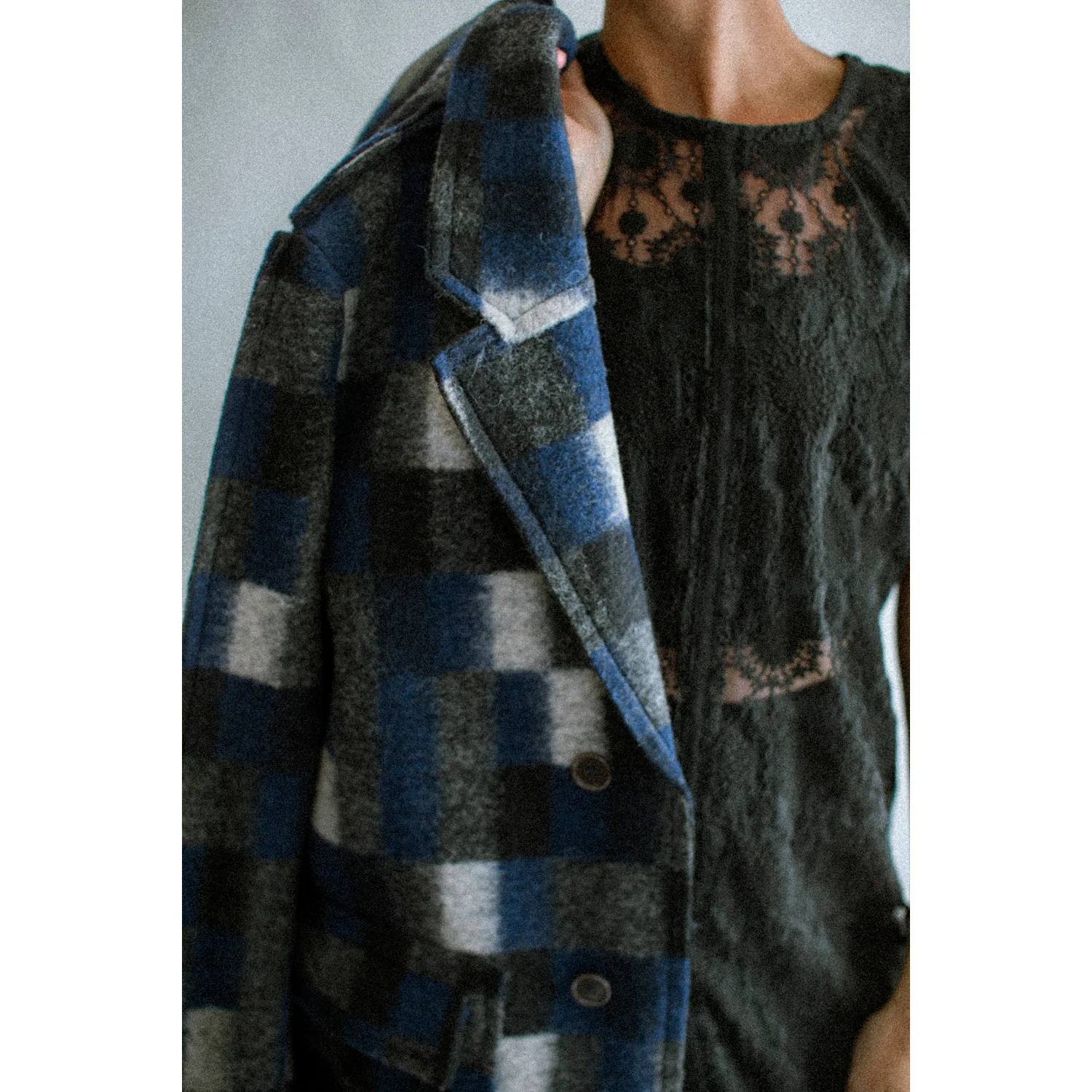 Henrik Vibskov Flat Coat in Brushed Black Squares - Image 5