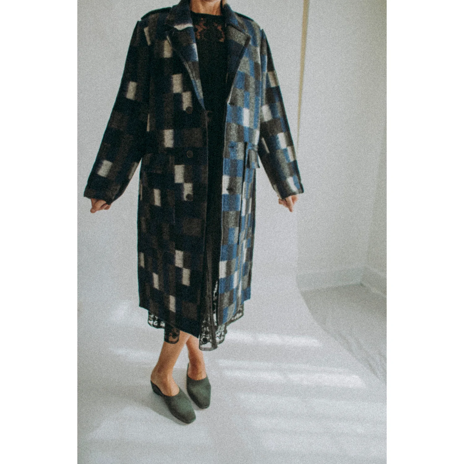 Henrik Vibskov Flat Coat in Brushed Black Squares - Image 7