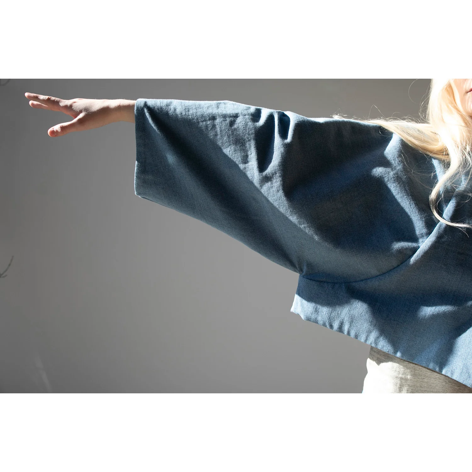 Kaarem Sponge Cropped Boxy Denim Jacket in Light Blue - Image 6