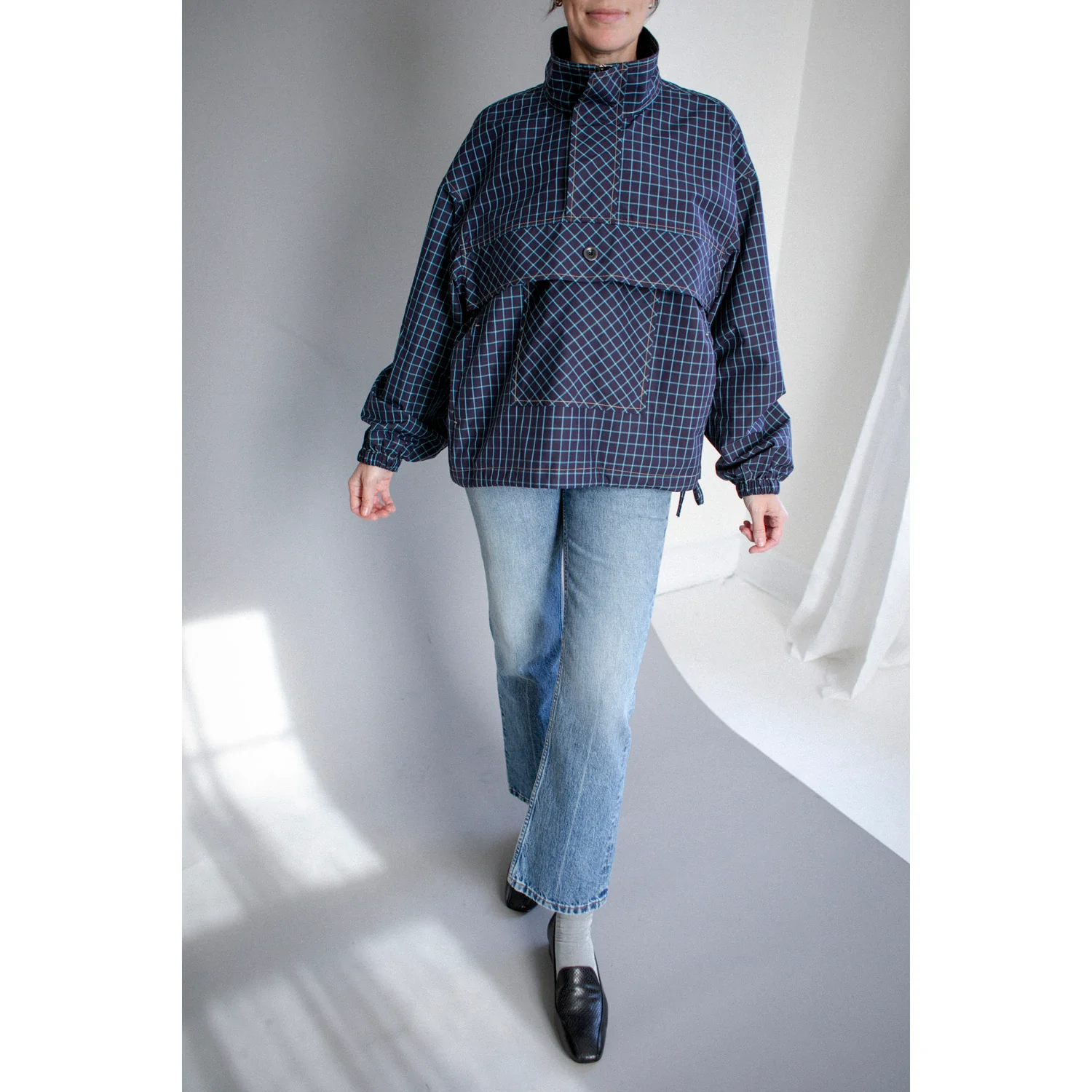 Kasmaria Anorak in Blue Windowpane Check - Image 4
