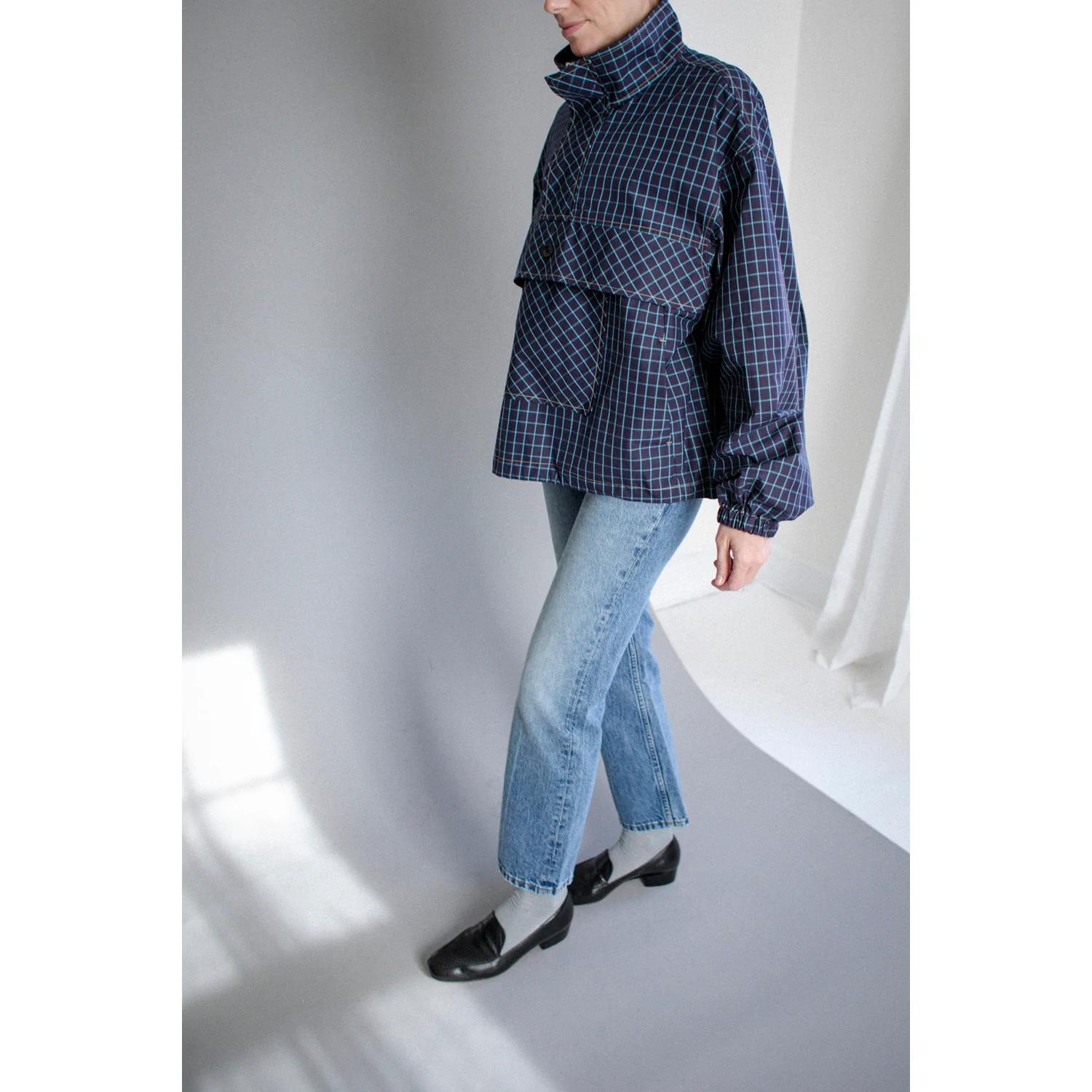 Kasmaria Anorak in Blue Windowpane Check - Image 5