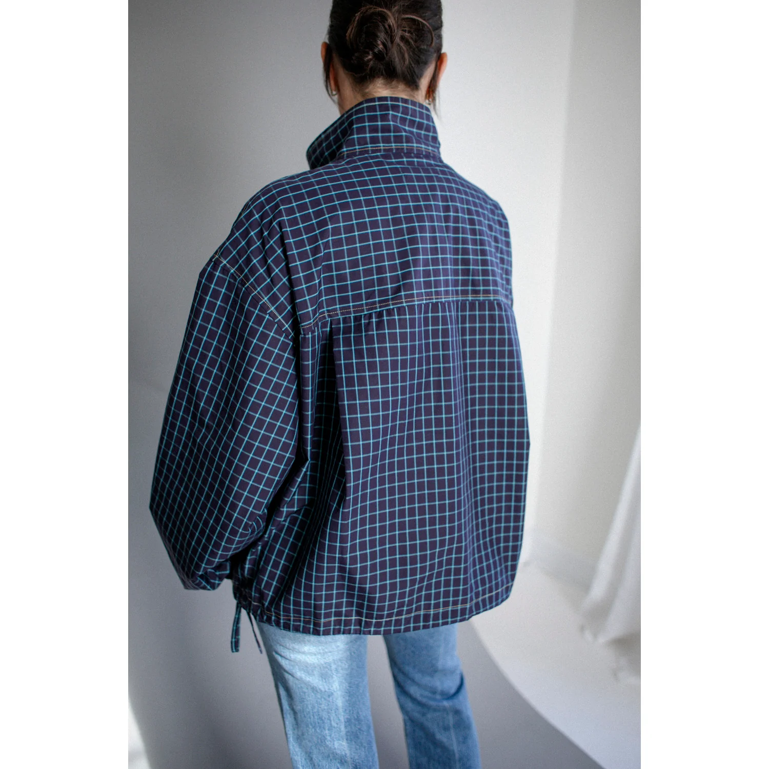 Kasmaria Anorak in Blue Windowpane Check - Image 7