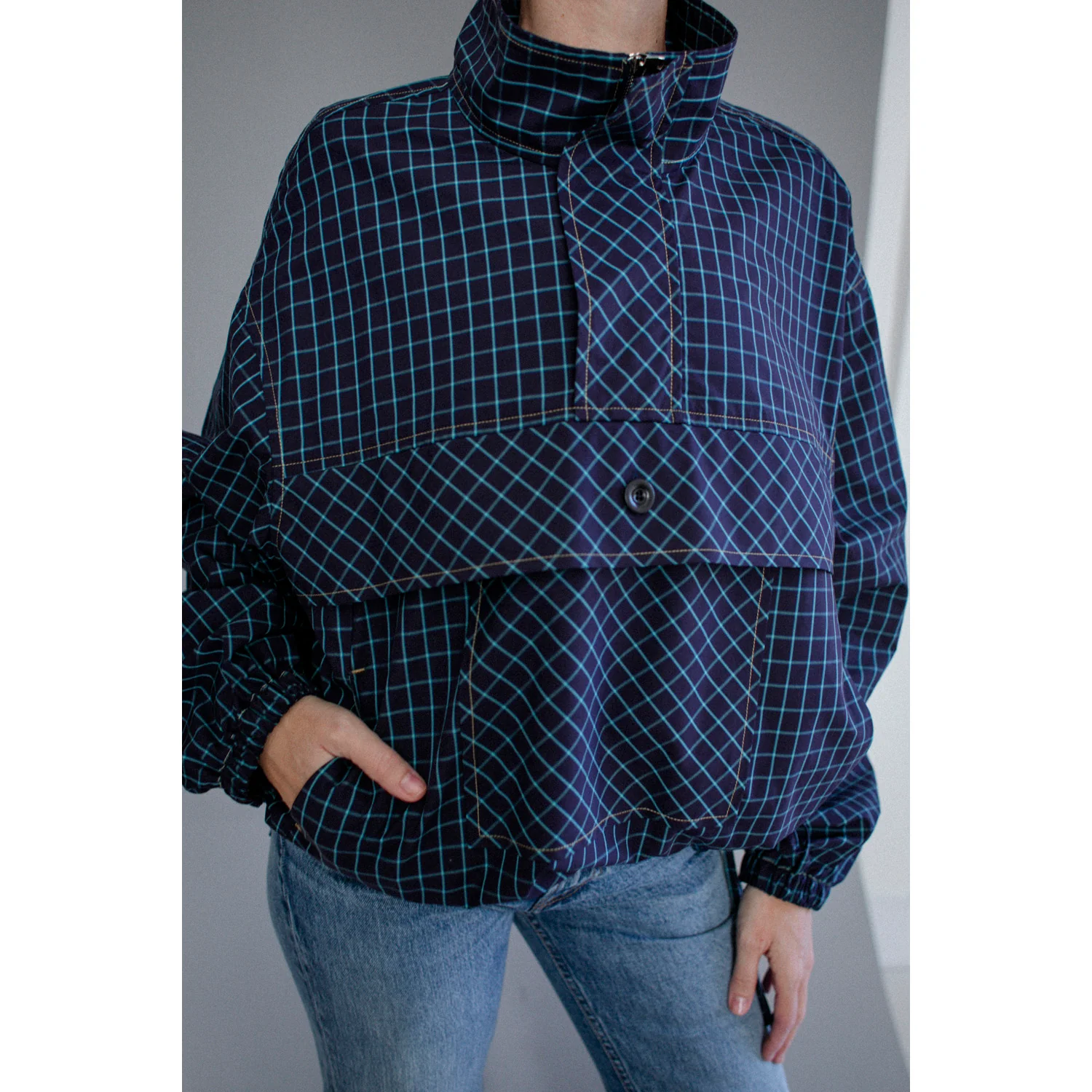 Kasmaria Anorak in Blue Windowpane Check - Image 8