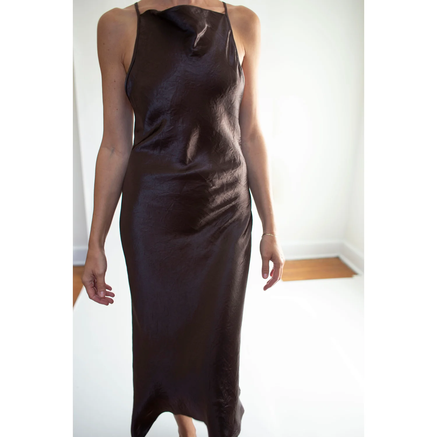 Nomia Crossback Halter Dress in Dark Brown - Image 4