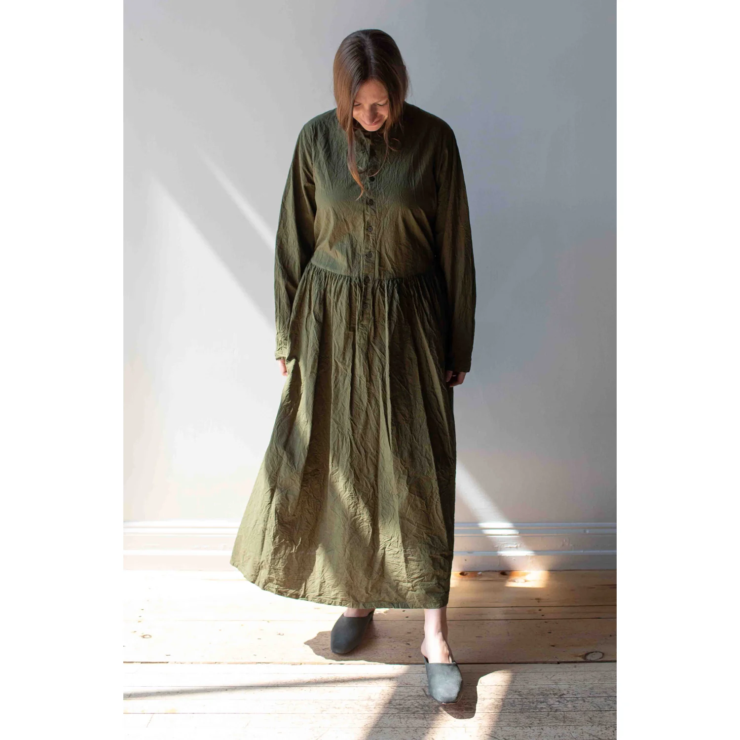 Pas de Calais Cotton Typewriter Dress in Khaki - Image 4