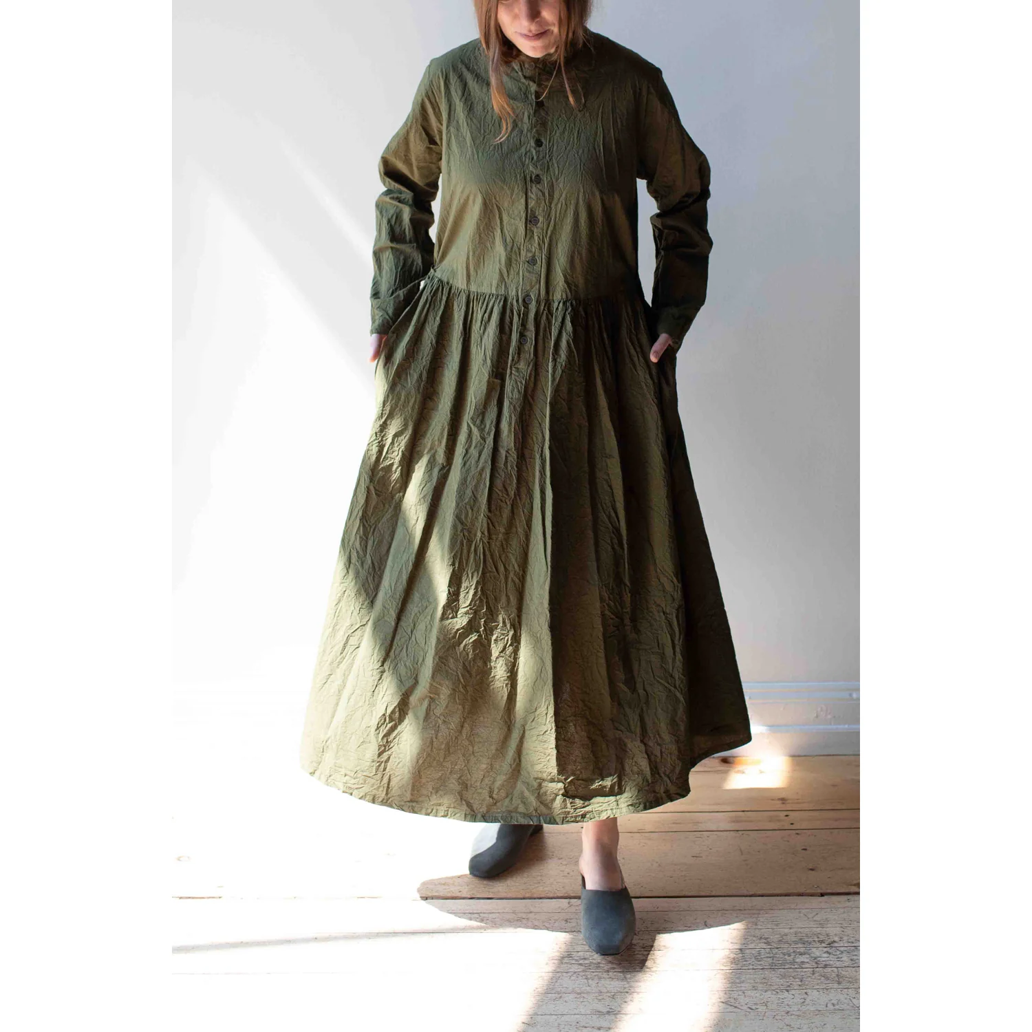 Pas de Calais Cotton Typewriter Dress in Khaki - Image 5