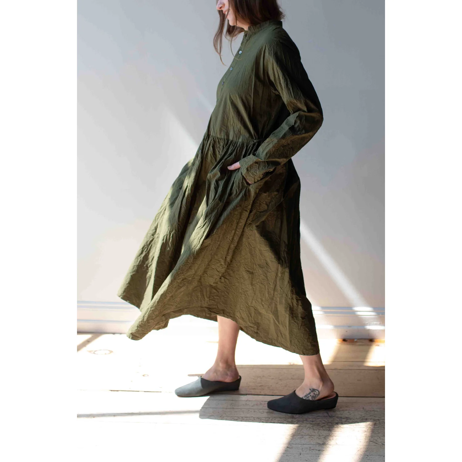 Pas de Calais Cotton Typewriter Dress in Khaki - Image 6