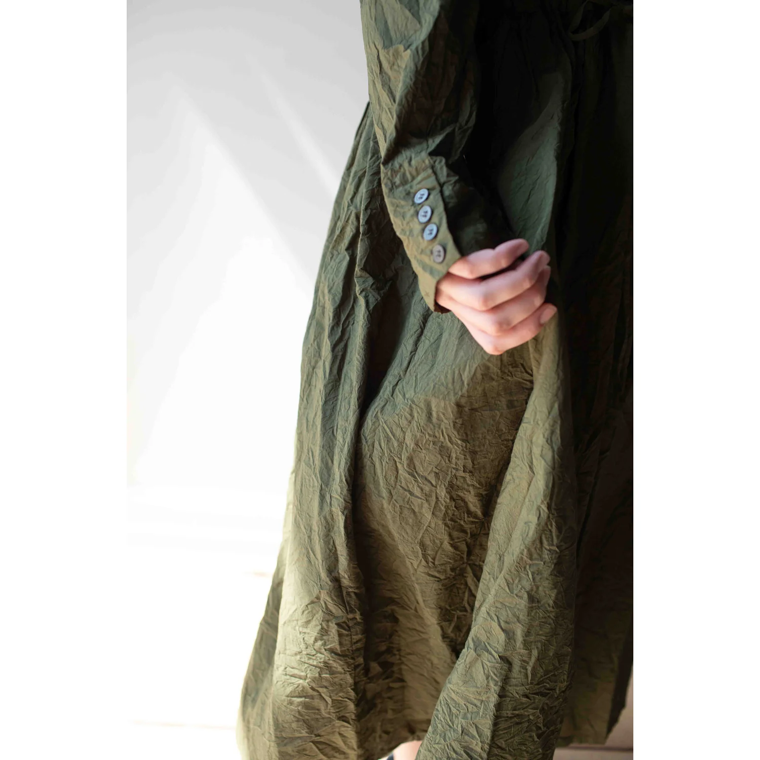 Pas de Calais Cotton Typewriter Dress in Khaki - Image 7