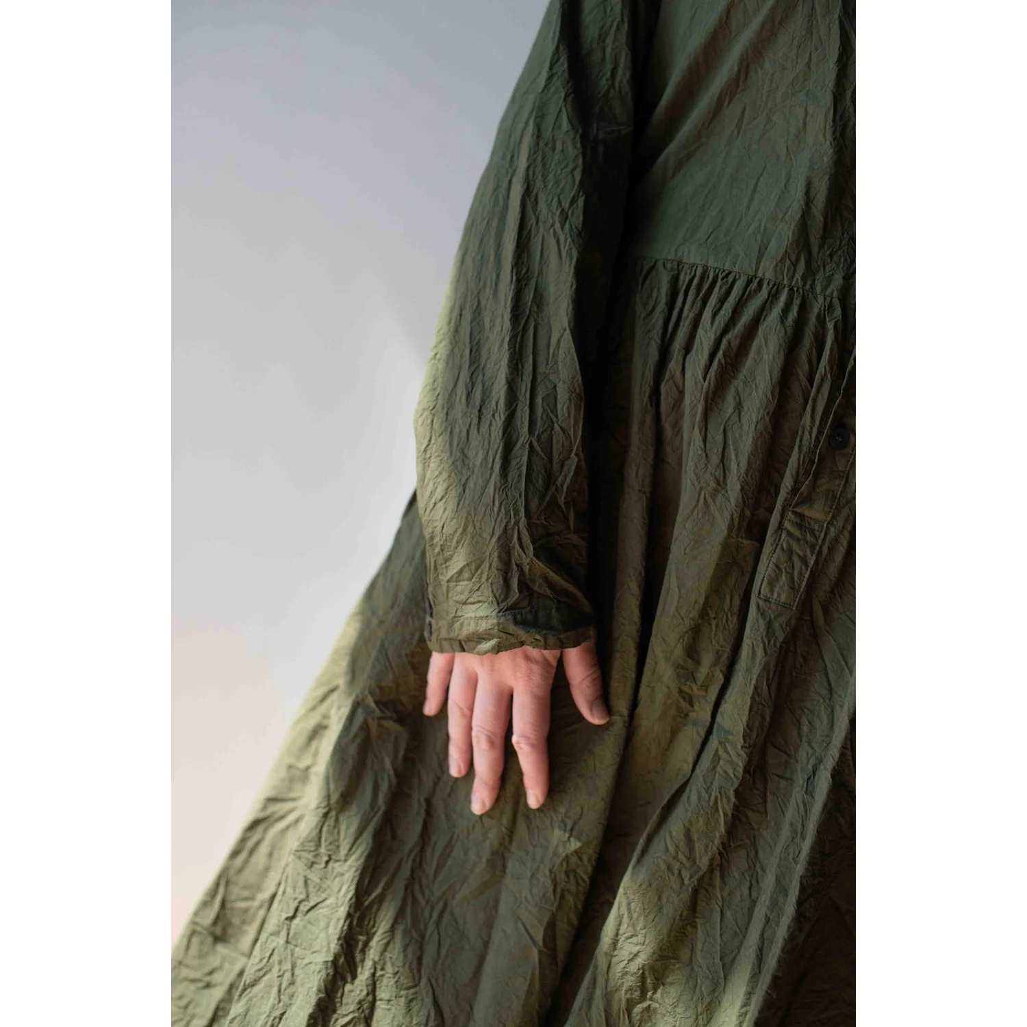 Pas de Calais Cotton Typewriter Dress in Khaki - Image 9