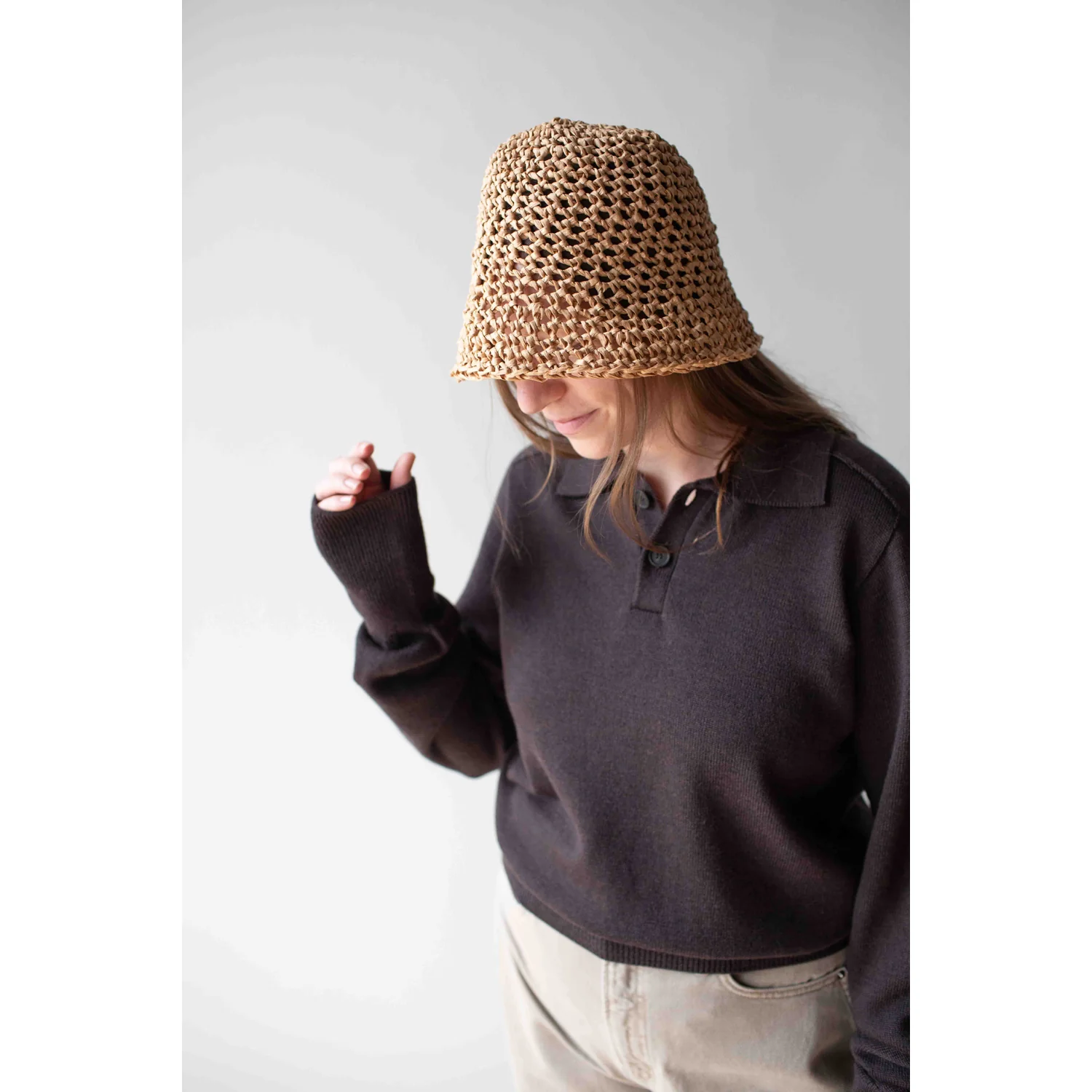 Tsuyumi Rough Crocheted Cloche in Tan - Image 7